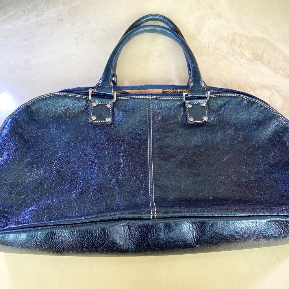 Used Guia's Blue Leather Handbag Genuine Leather Made in Italy